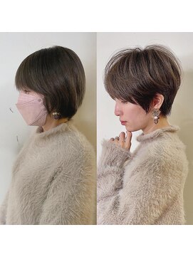 髪質改善と縮毛矯正の専門店 サンティエ(scintiller) 大人綺麗な小顔襟足スッキリショートボブ　30代40代50代