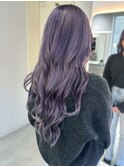 ロング　ハイトーン　ダブルカラー　ラベンダーミルクティ　艶髪