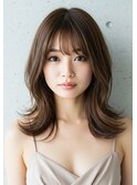 レイヤーボブハイライトブリーチレイヤーハイトーングレージュ