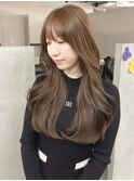 オリーブベージュ　ロングレイヤー　ヨシンモリ　レイヤーカット