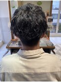 ニュアンスパーマダークアッシュベリーショート韓国マッシュ