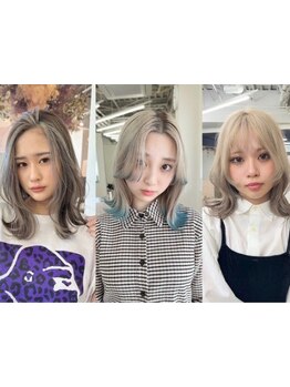 ケアブリーチを使用し傷みを最小限に抑えた透明感カラーや流行のインナーカラー、裾カラーもお任せ♪