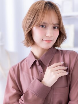 シンメトリーピンクベージュハッシュカットa上尾20代30代40代