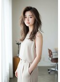 レイヤーロングベージュ20代30代40代くびれエクステ韓国ヘア