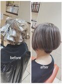 【白髪ぼかし】　ハイライト ショートボブ