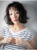 黒髪アッシュ抜け感外ハネボブパーマウェットヘアu戸頭20代30代