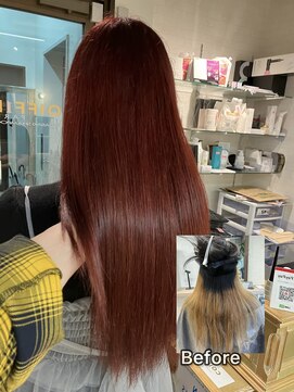 コワファースト長崎シャンプーボーイ 2nd(COIFF1RST 長崎 SHAMPOO BOY) 長崎 ケアブリーチ ダブルカラー チェリーレッド