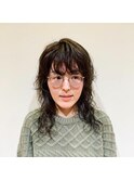 マッシュスパイラルウルフレイヤー厚めバングハードパーマ暗髪