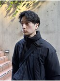 メンズ/マッシュパーマ/ウルフ/アッシュブラック/カルマパーマ