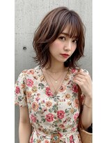 フルショウ 苦楽園店(FURUSHO) くすみベージュレイヤーボブ 細めハイライト外ハネボブ