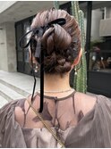天神　顔まわりレイヤーカット　ヘアセット　ブリーチなしカラー
