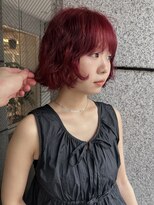 ダブ アオヤマ(DaB AOYAMA) ブリーチなしレッド ボルドー ボブパーマ 前髪ストレート