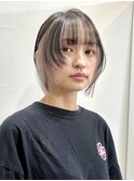 フェイスフレーミング&レイヤーぱっつん前髪×ネイビーブラック