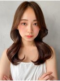 モテ髪薄めバングワンカールくせ毛風カールチェリーブラウン