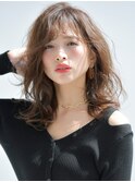 大人可愛いひし形ほつれウェーブデジタルパーマブラウンベージュ