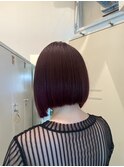 ワインレッド/ボルドーカラー/切りっぱなしボブ/秋カラー