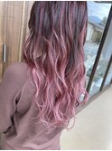 ピンクベージュバレイヤージュカラー
