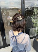お呼ばれヘアハーフアップゆるふわボブヘアアレンジ二次会