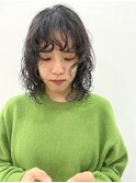 ミディアムボブニュアンスパーマくるくる前髪ゆるふわパーマ