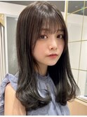 縮毛矯正/髪質改善トリートメント/ミディアムヘア/グレージュ