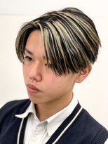ハイライトセンターパートメッシュダブルカラーツーブロック