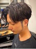 ba499_アッシュブラック刈り上げアップバンクセンターパート