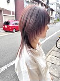 おしゃれウルフ×レイヤーカット×前髪あり×ピンクブラウン20代