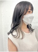イヤリングカラーホワイトグレーアッシュインナーカラーボブ原宿