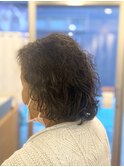 50代60代ミセス/グレイヘアウェーブボブ