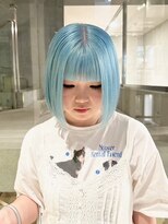 マニア(mania.) 水色カラーペールブルーホワイトカラーハイトーンボブブリーチ