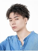 刈り上げツーブロックビジネスアップバングカジュアルパーマ