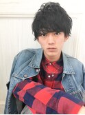 ネイビーカラービジネス×くせ毛風パーマクラウドマッシュ