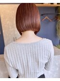 ブリーチ＋ワンカラースリークボブ切りっぱなしレッドブラウン