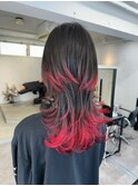 ★赤髪×ロングウルフレイヤーカットクラゲウルフカット表参道