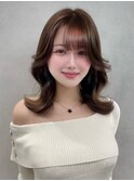 C105ミディアム韓国ヘアーくびれ巻きブリーチなしベージュ