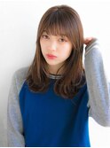 流しバング アッシュブラウン ゆるふわ