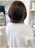 福山人気caaryピンクブラウンインナーカラーぱっつん前髪外ハネ