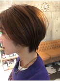 オレンジハイライトコンパクト丸みショート30代40代