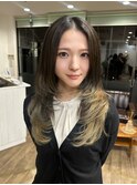 黒髪グラデーションカラー裾カラーデザインカラーウルフレイヤー