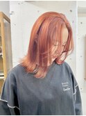 オレンジカラー/外はねボブ/オレンジベージュ/ボブウルフ