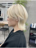 【GEEKS渋谷】センターパートウルフ/ホワイトブロンド/韓国風