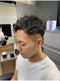 ブルーブラックフェザーパーマサーフカールアップバング