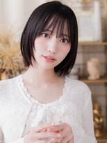 カバーヘア ブリス 上尾西口店(COVER HAIR bliss)&nbsp;アッシュブラックブリーチなしフレンチバングミニボブ20代上尾a