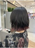 ぱつふわ　裾カラー　ピンクカラー　ミックス巻き　大人ボブ