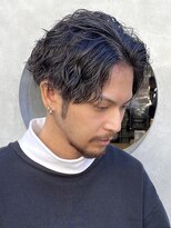 原宿ツイストスパイラルパーマメンズカットマッシュウルフ緩め