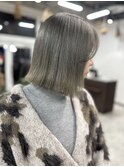オリーブグレー　切りっぱなしボブ