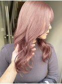 ミルクティーピンクアッシュベージュミディアムウルフレイヤー