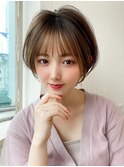 韓国風レイヤー/外ハネくびれ/ミディアムレイヤー/ぱっつん前髪