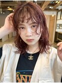 ボブ 顔まわりレイヤー前髪パーマ/レッドブラウンパーマ風
