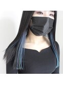 黒髪×インナーカラー/ターコイズブルー